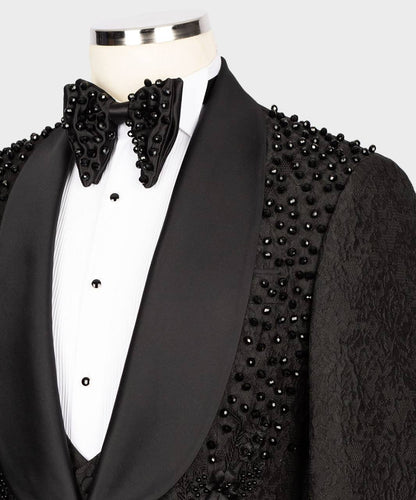 Exclusive Black Tuxedo,3 Piece, Beaded, Stone Stitched