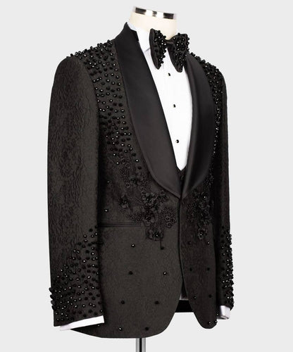 Exclusive Black Tuxedo,3 Piece, Beaded, Stone Stitched