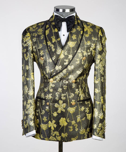 Floral Design 2 Piece Tuxedo Gold-Black