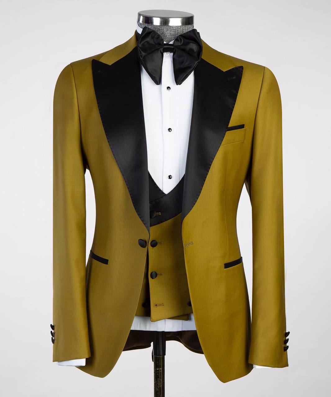 Olive Green and Black Three-Piece Tuxedo Suit