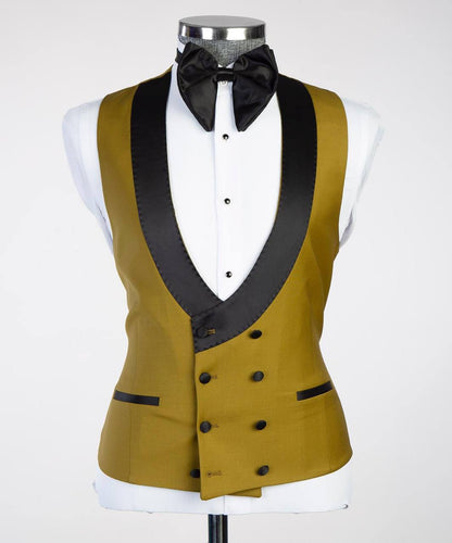 Olive Green and Black Three-Piece Tuxedo Suit