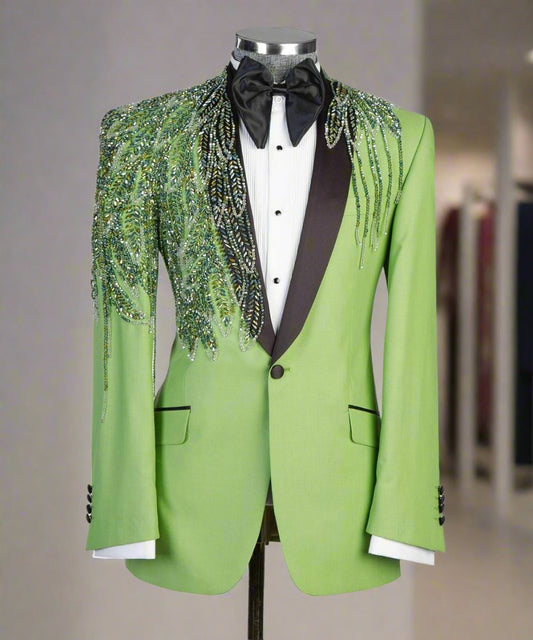 Emerald Green 2-Piece Tuxedo with Handcrafted Beadwork