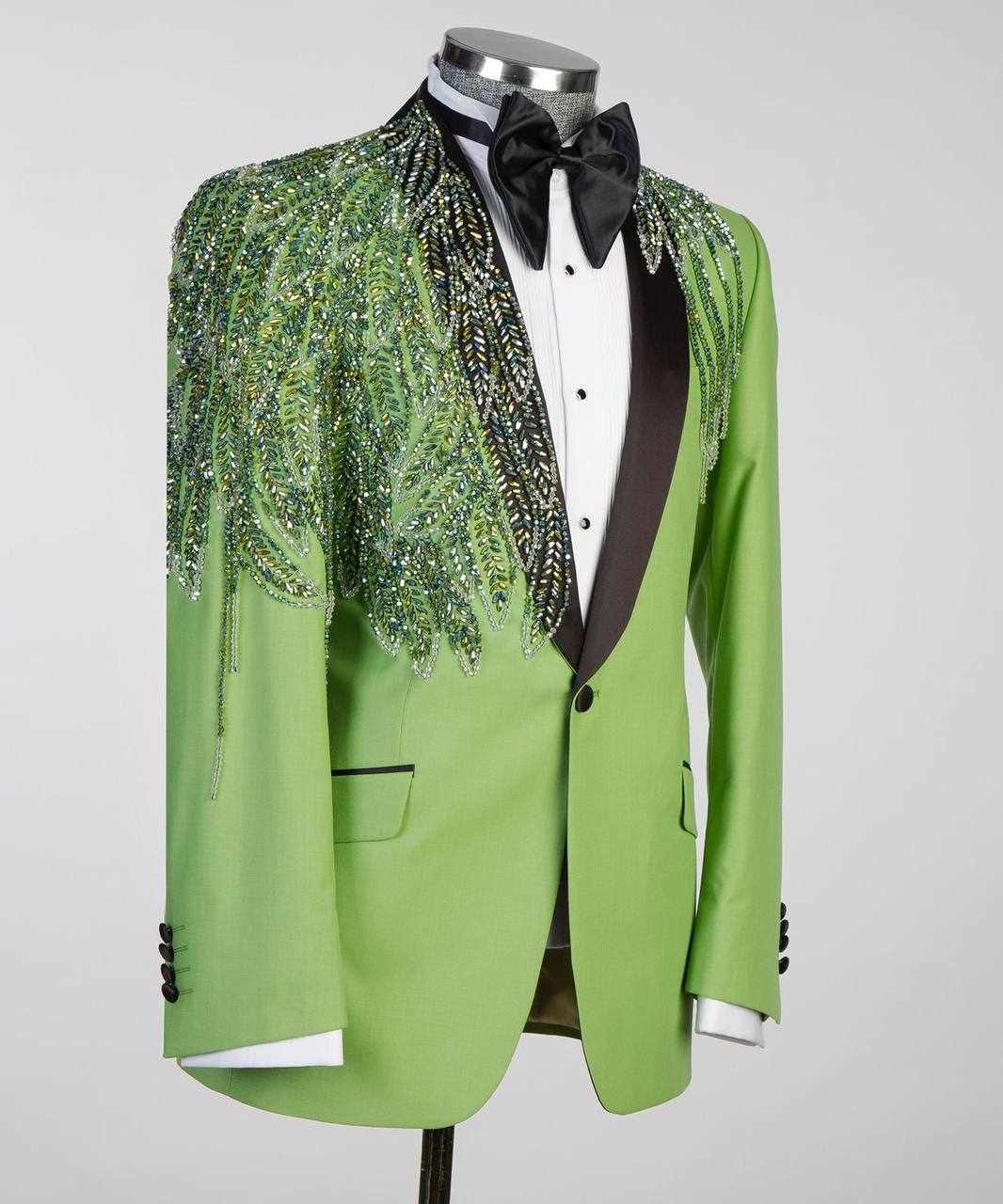 Emerald Green 2-Piece Tuxedo with Handcrafted Beadwork