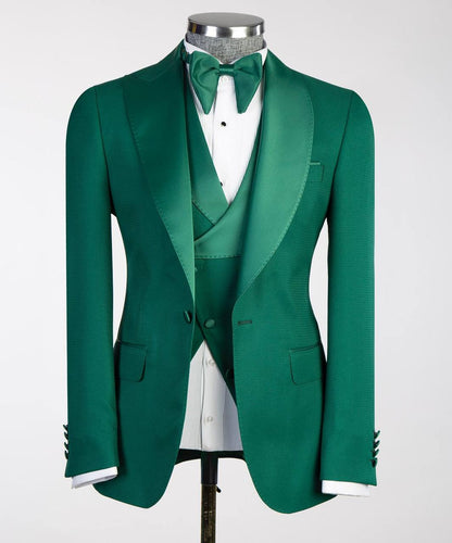 Men's Green Tuxedo-Asymmetrical Satin Lapel