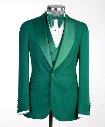 Men's Green Tuxedo-Asymmetrical Satin Lapel