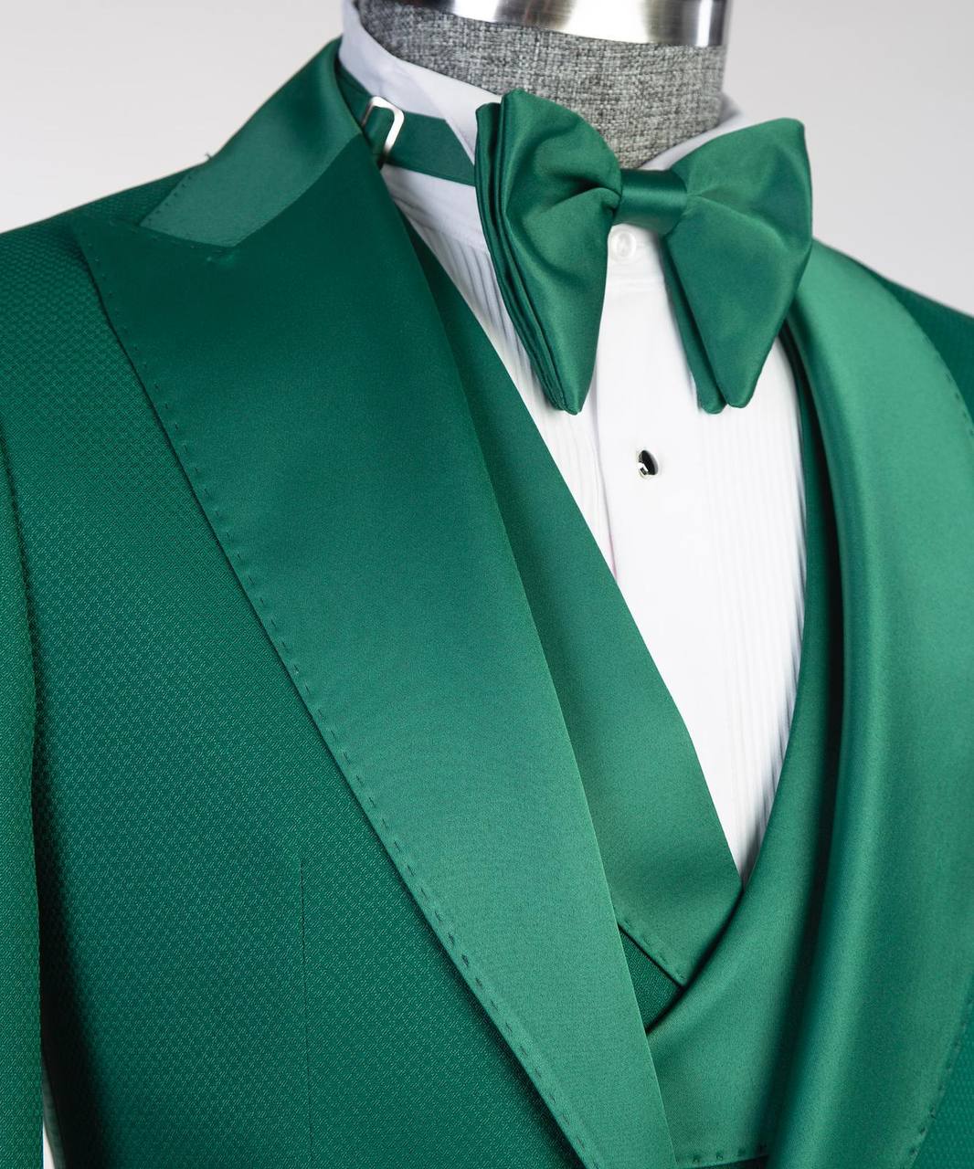 Men's Green Tuxedo-Asymmetrical Satin Lapel