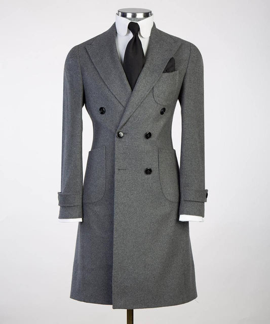 Grey Wool Overcoat for Men-Double-Breasted