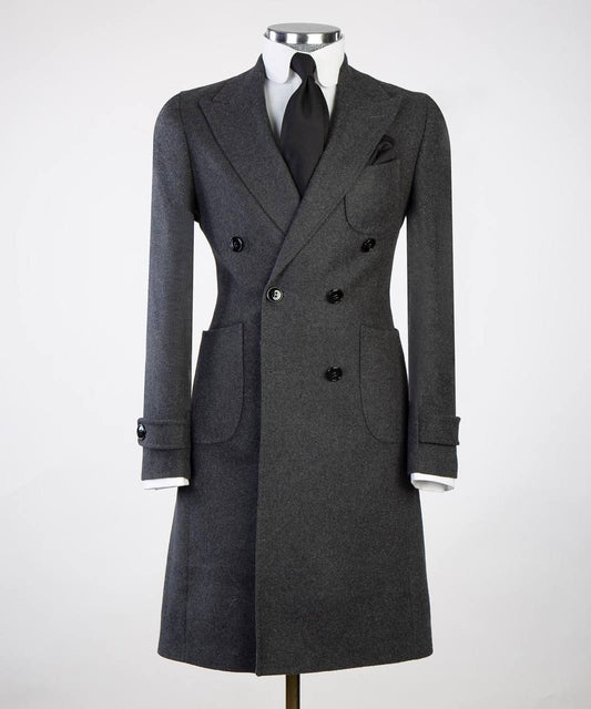 Charcoal Grey Wool Overcoat for Men