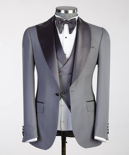 Men's Grey Tuxedo-Asymmetrical Satin Lapel