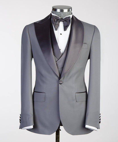 Men's Grey Tuxedo-Asymmetrical Satin Lapel