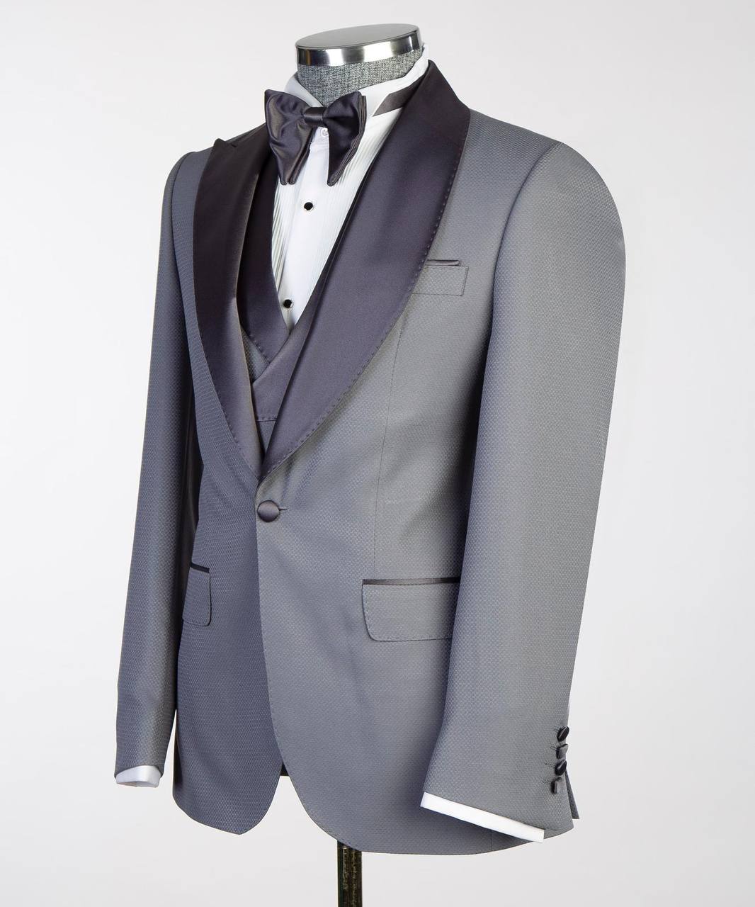 Men's Grey Tuxedo-Asymmetrical Satin Lapel