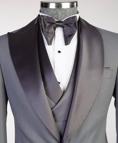 Men's Grey Tuxedo-Asymmetrical Satin Lapel