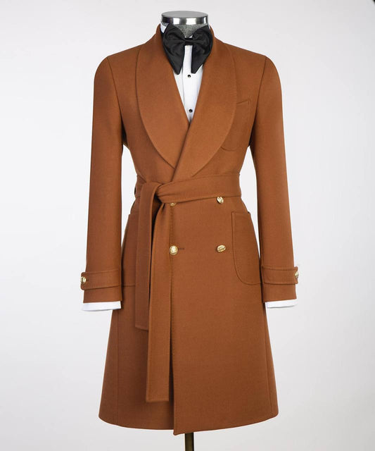 Men's Camel Wool Belted Coat