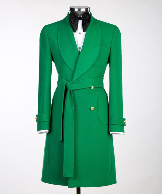 Men's Green Wool Belted Coat