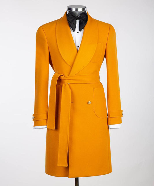 Men's Yellow-Wool-Coat-Belted