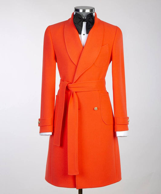 Men's Orange-Wool-Belted Coat