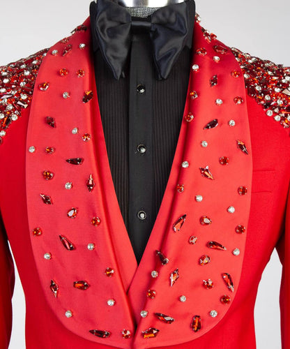 Men's Red Tuxedo, Silver Gem Stoned