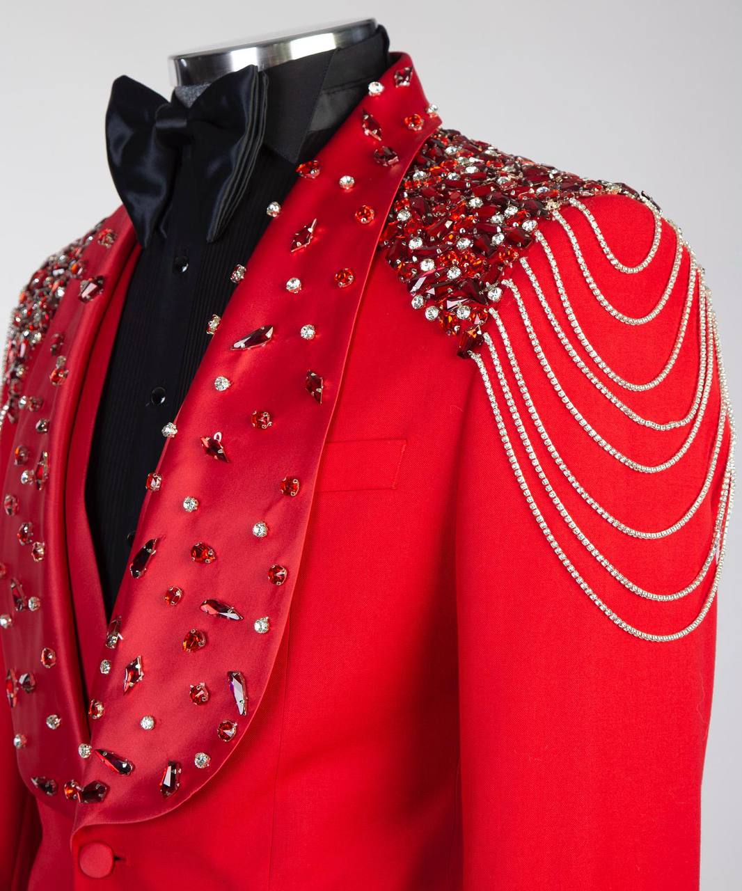 Men's Red Tuxedo, Silver Gem Stoned