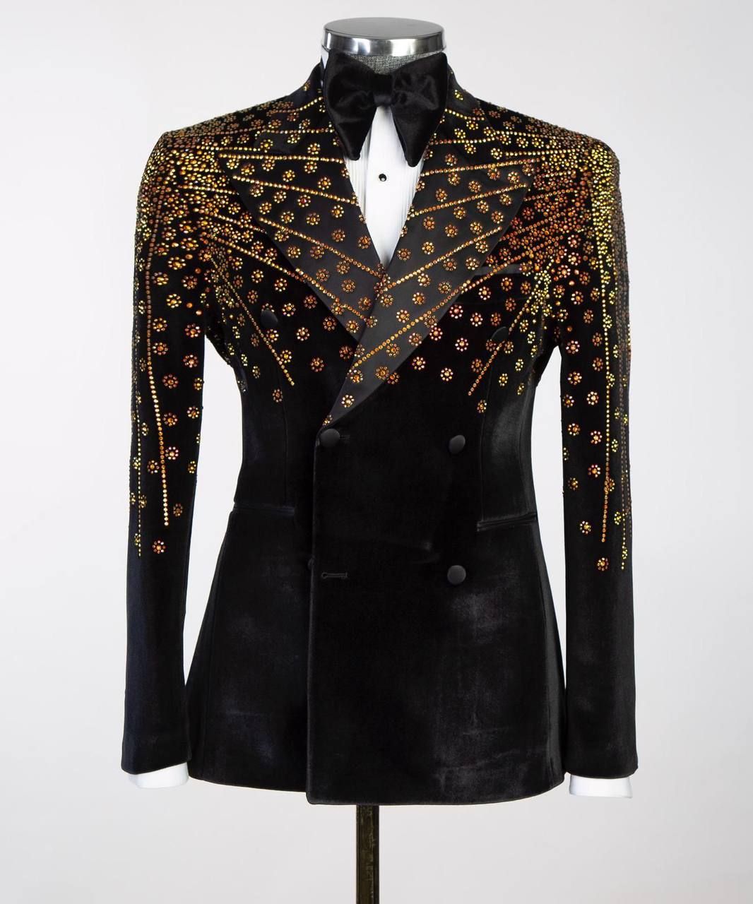 Black Velvet Tuxedo, Gold Rhinestone, Double-Breasted