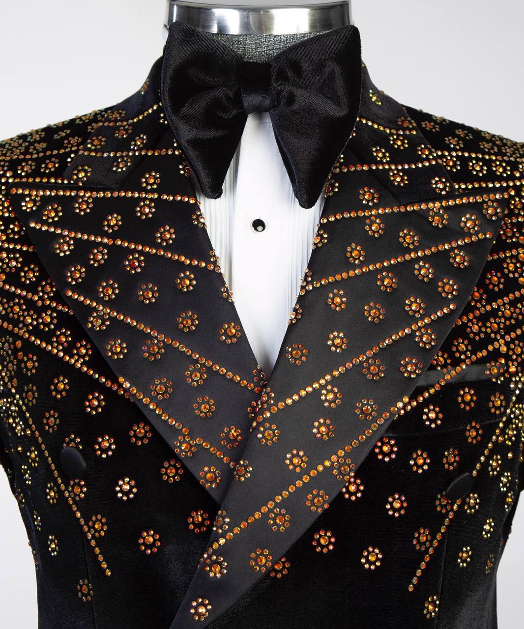 Black Velvet Tuxedo, Gold Rhinestone, Double-Breasted