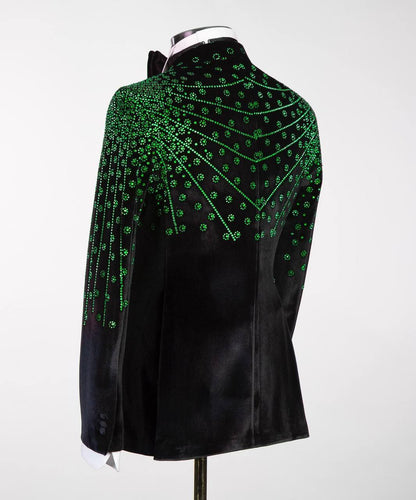 Black Velvet Tuxedo, Green Rhinestone, Double-Breasted