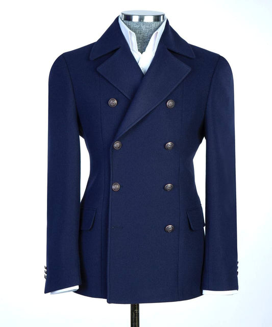 Navy Double Breasted Coat for Men