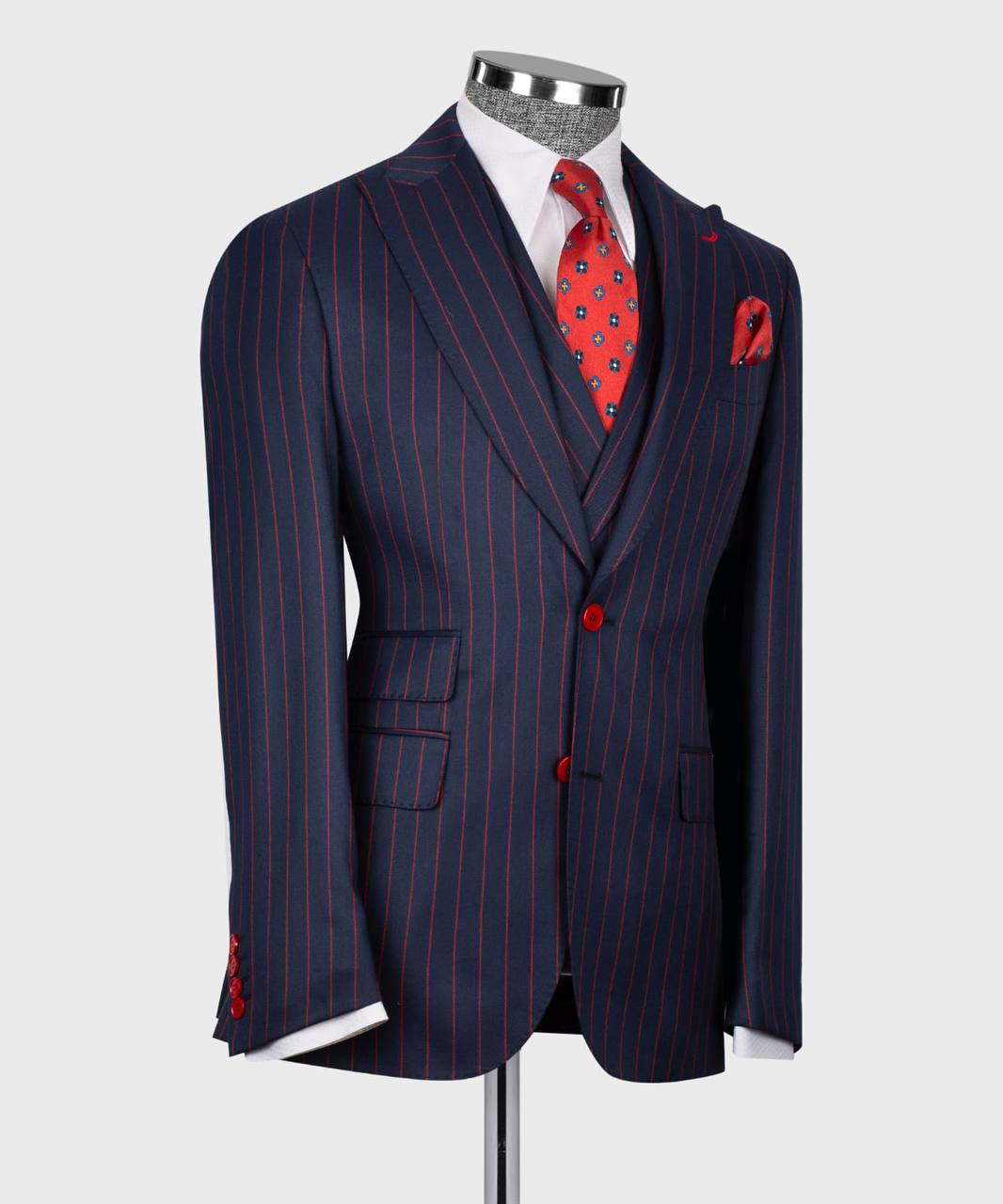 Men's Suit Set, %100 Wool, Striped, Navy