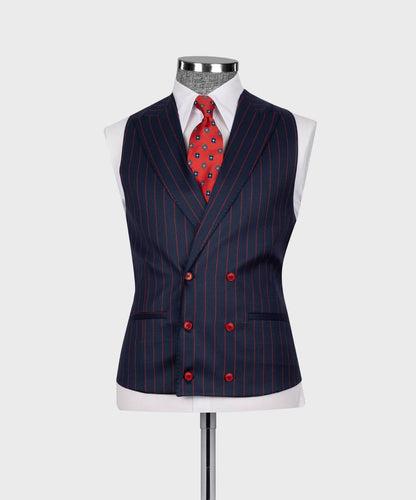 Men's Suit Set, %100 Wool, Striped, Navy
