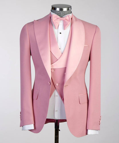 Men's Pink Tuxedo-Asymmetrical Satin Lapel