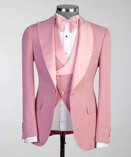 Men's Pink Tuxedo-Asymmetrical Satin Lapel