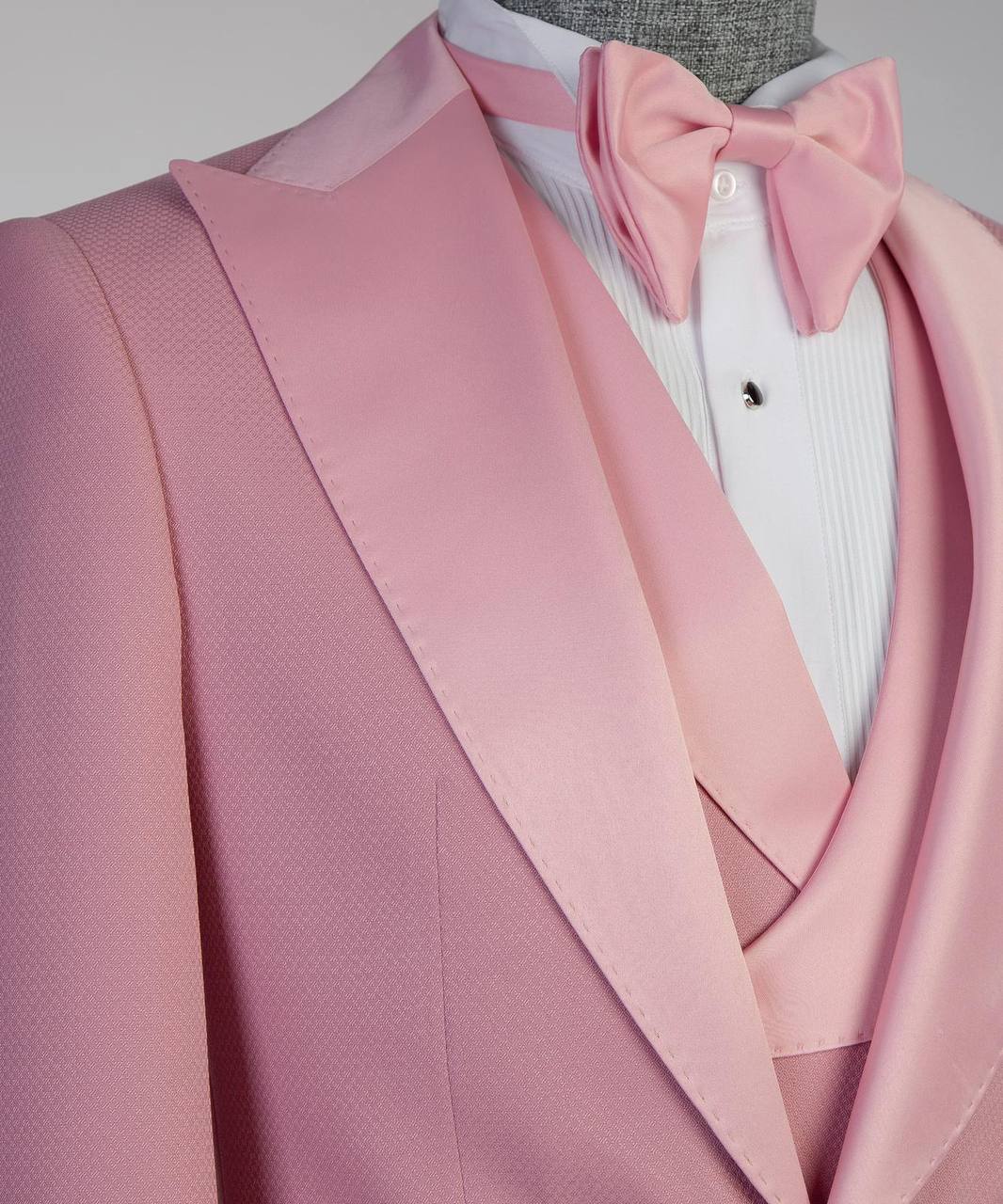 Men's Pink Tuxedo-Asymmetrical Satin Lapel