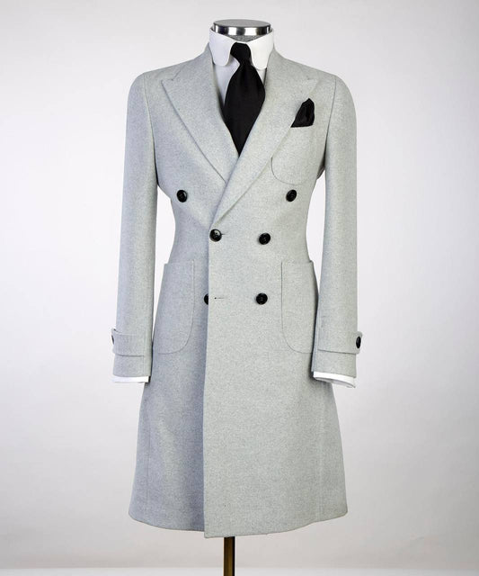 Silver-Long-Wool-Overcoat for Men