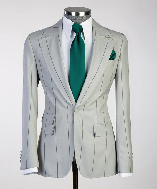 Men's Classic-Grey Stripy Suit -3 Piece Set