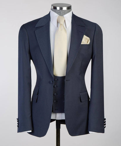 Men's Classic- Navy- Stripy Suit -3 Piece Set