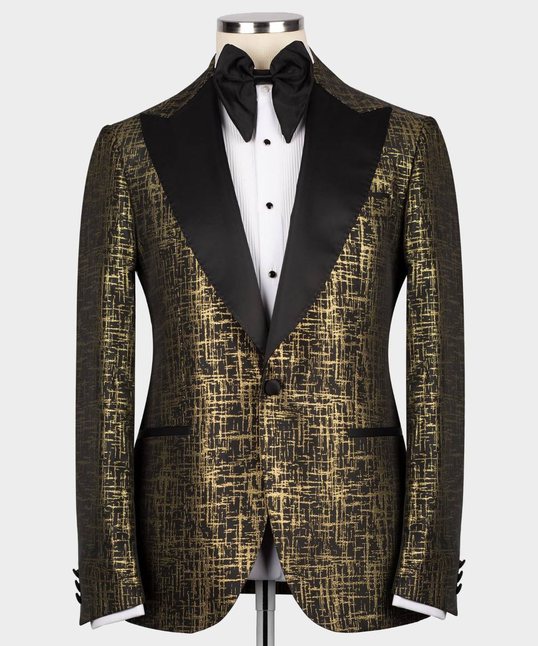 Men's Tuxedo Golden Pattern with Black Collar