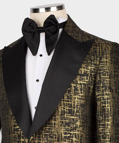 Men's Tuxedo Golden Pattern with Black Collar