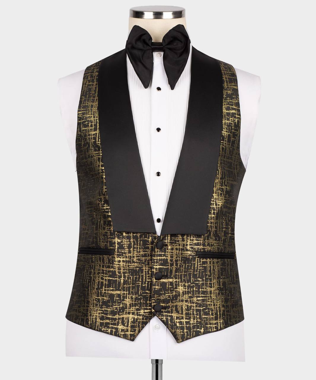 Men's Tuxedo Golden Pattern with Black Collar