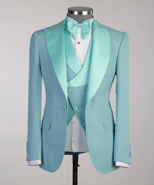 Men's Turquoise Tuxedo-Asymmetrical Satin Lapel