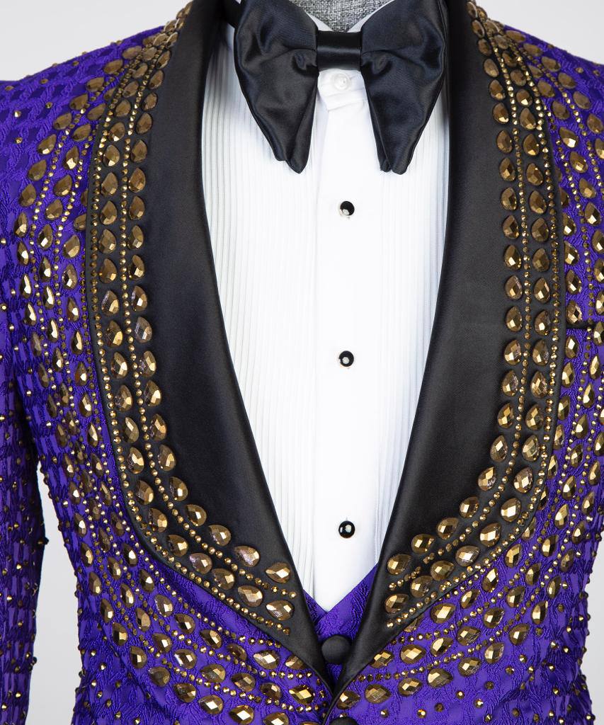 Men's 3 Piece Purple Tuxedo, Beaded Costume Suit