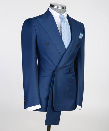 Shawl Design Double Breasted Blue Suit