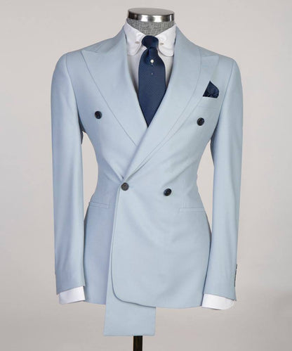 Shawl Design Double Breasted Light Blue Suit