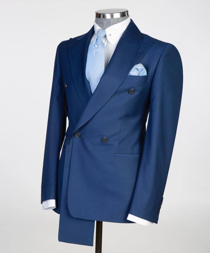 Shawl Design Double Breasted Blue Suit