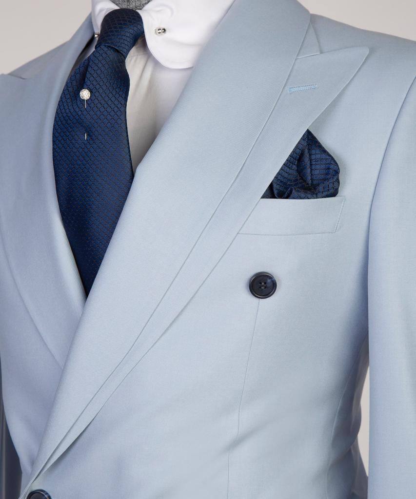 Shawl Design Double Breasted Light Blue Suit