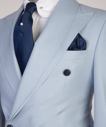 Shawl Design Double Breasted Light Blue Suit