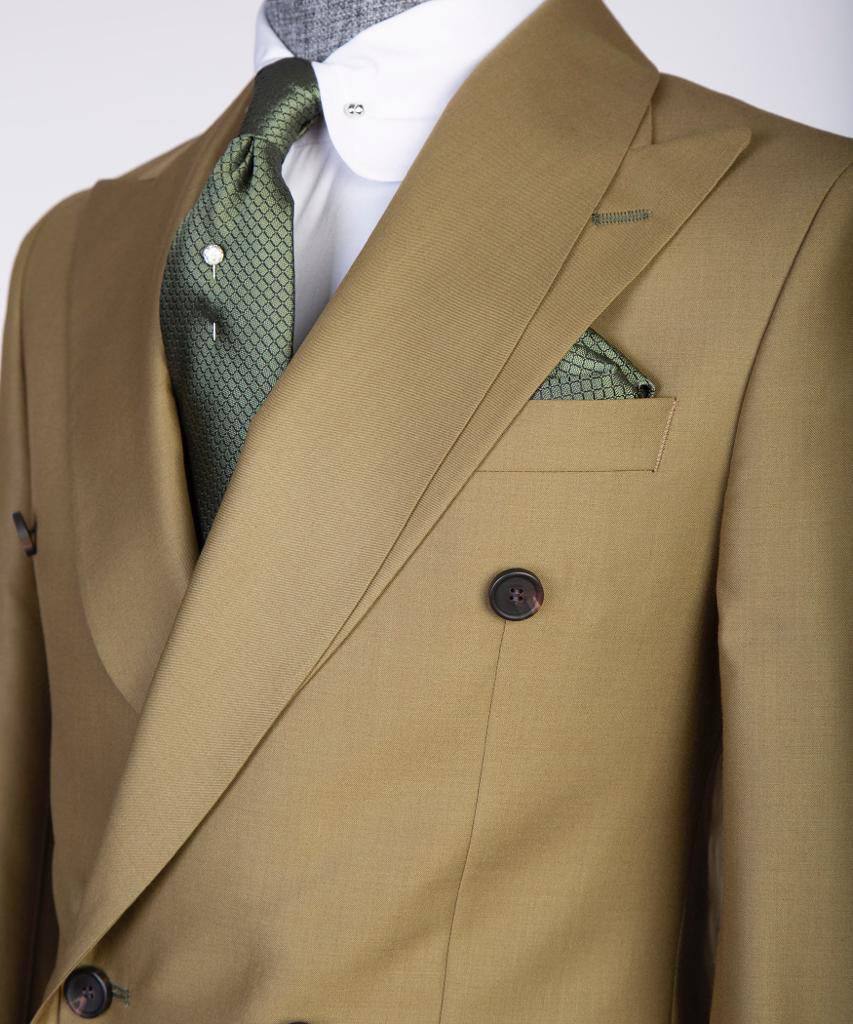 Shawl Design Double Breasted Olive Suit