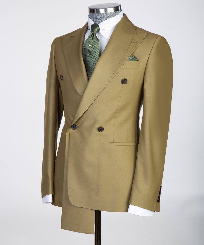 Shawl Design Double Breasted Olive Suit