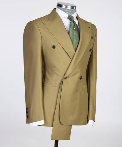 Shawl Design Double Breasted Olive Suit