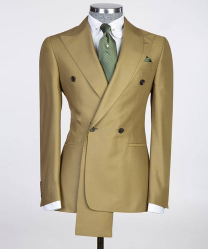 Shawl Design Double Breasted Olive Suit