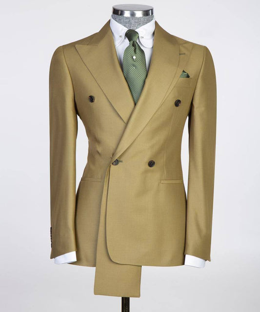 Shawl Design Double Breasted Olive Suit