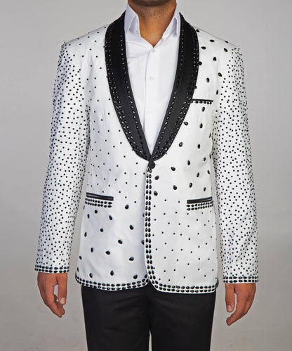 Men's 2 Piece Stone Designed White Tuxedo